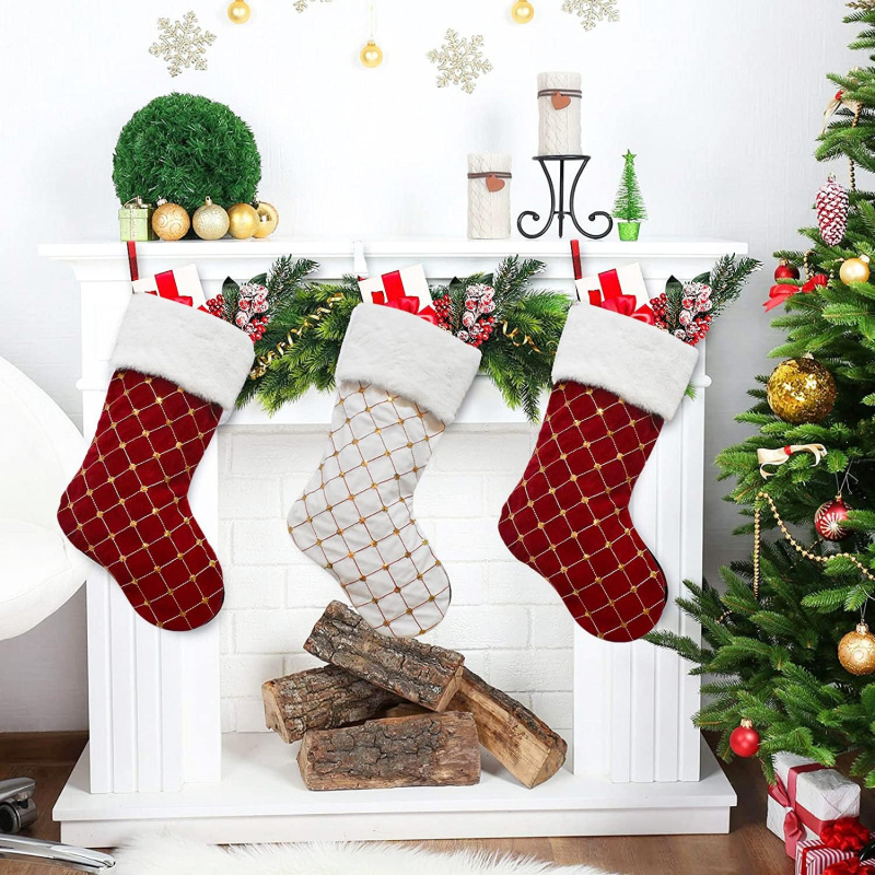 Christmas Stocking Hanging - Christmas Stocking Soft Faux Fur Plaid