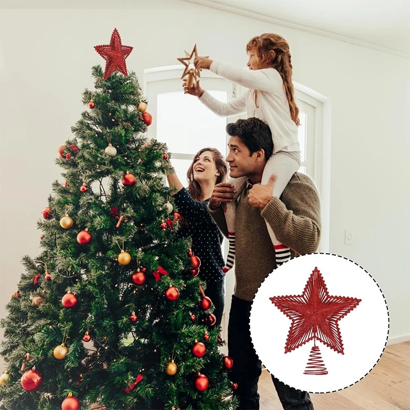 25cm Red Glitter Christmas Tre - đánh giá và giá Star Tree Topper