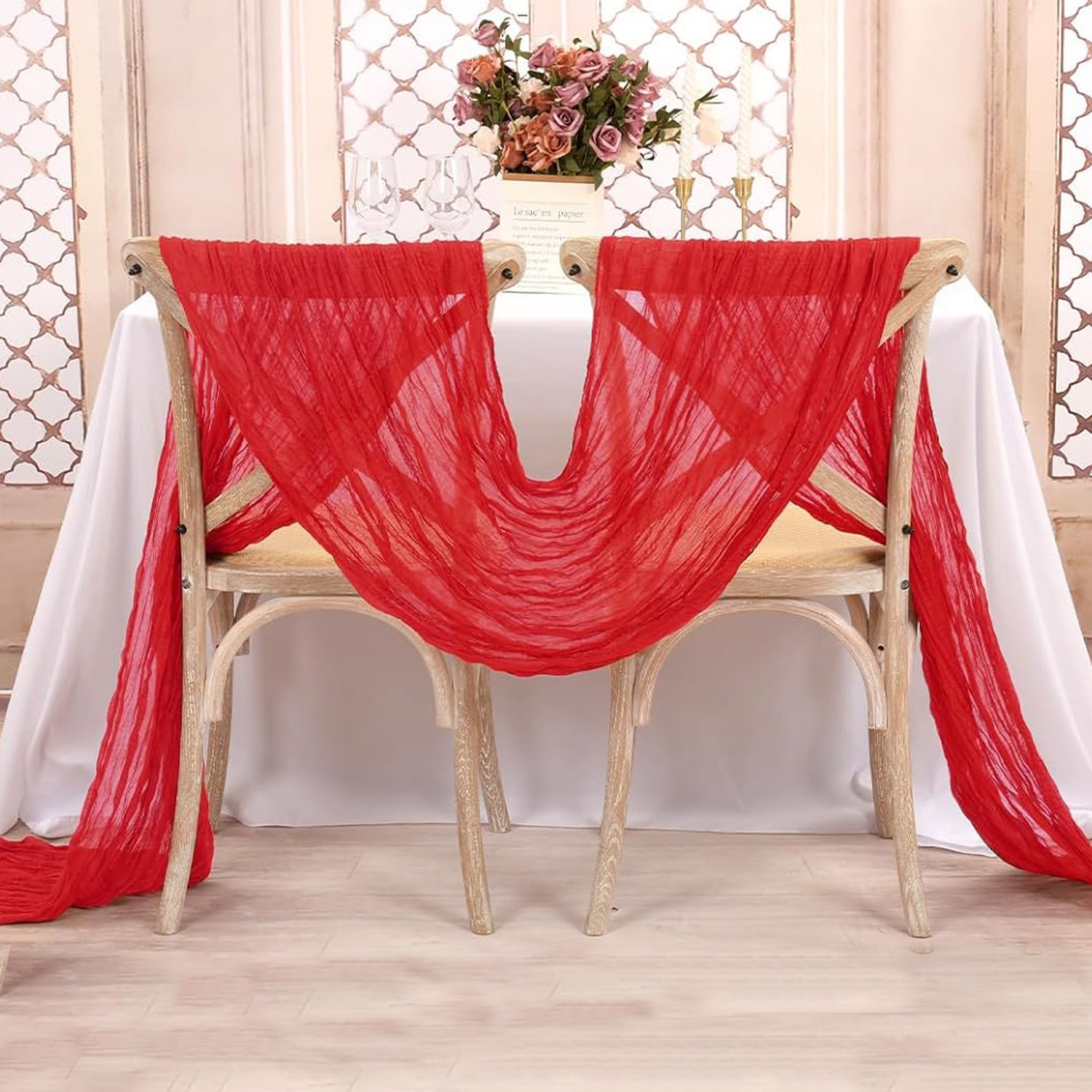 Red Table Runner Gauze Wedding - đánh giá và giá Christmas Table Runner