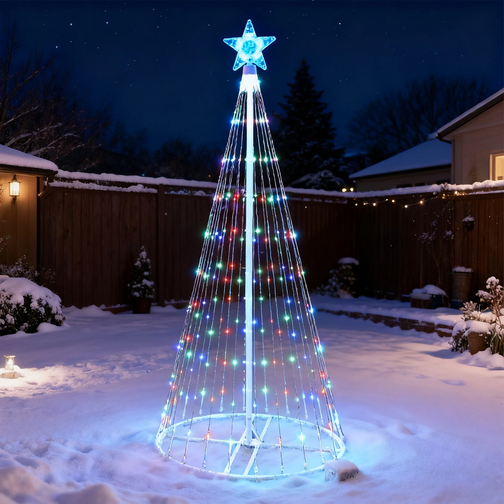 Solar-Powered LED Waterfall St - đánh giá và giá Star Tree Topper