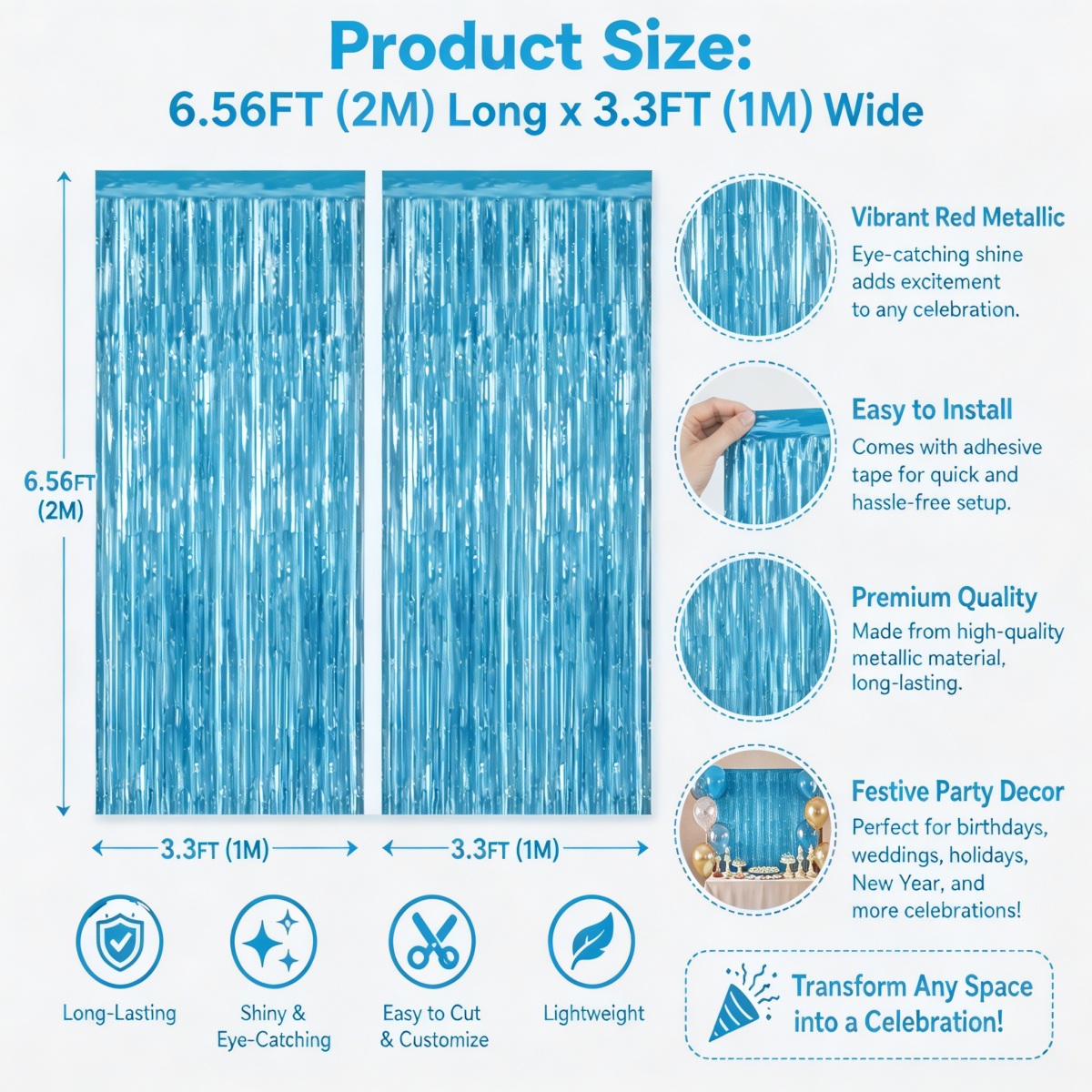 2PCS Light Blue Metallic Foil  - đánh giá và giá Tinsel Garland Decoration