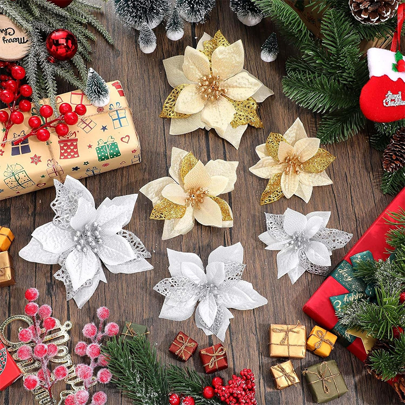10Pcs Glitter Artificial Flowe - đánh giá và giá Christmas Wreath Fake