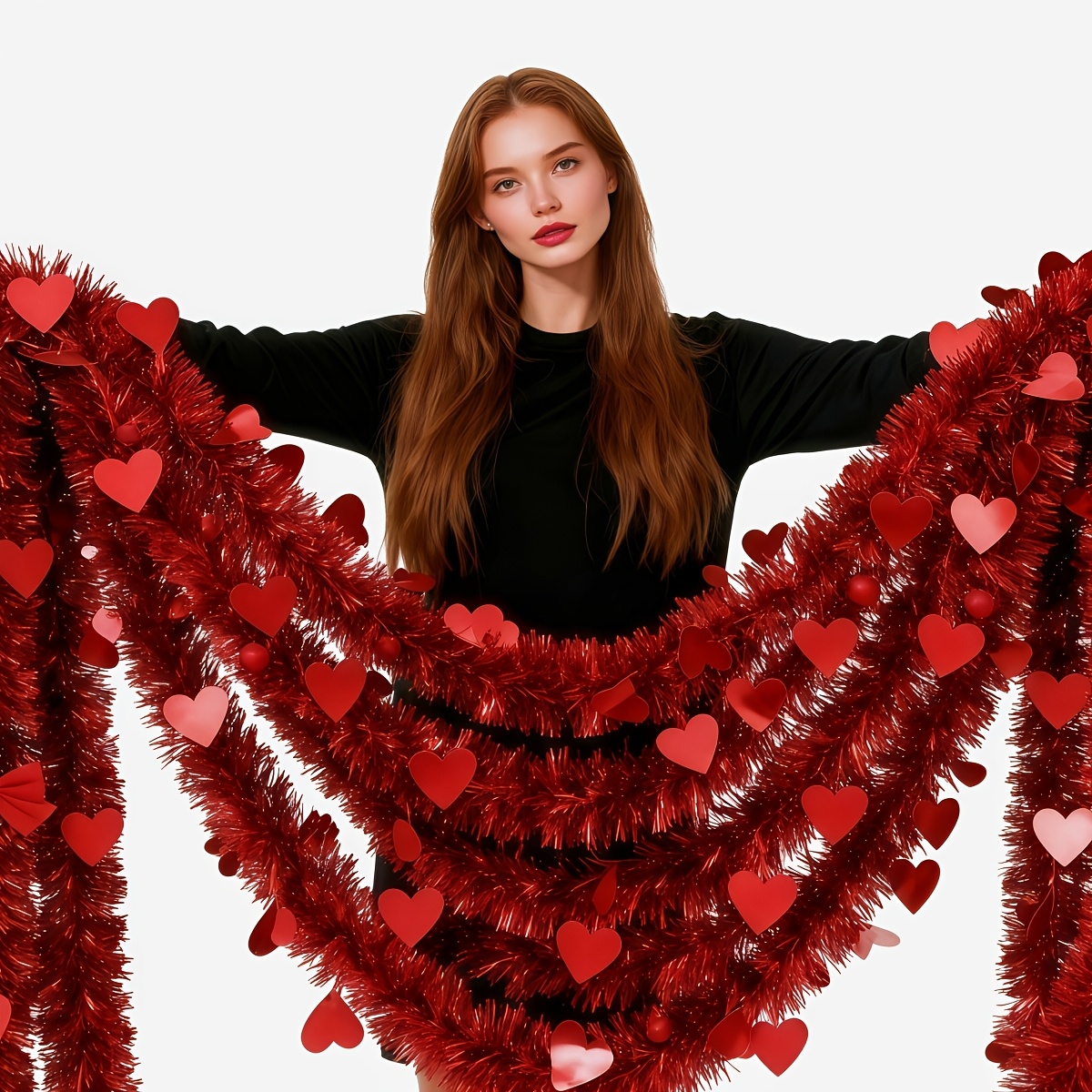 3pcs Red Heart Plastic Tinsel  - đánh giá và giá Tinsel Garland Decoration