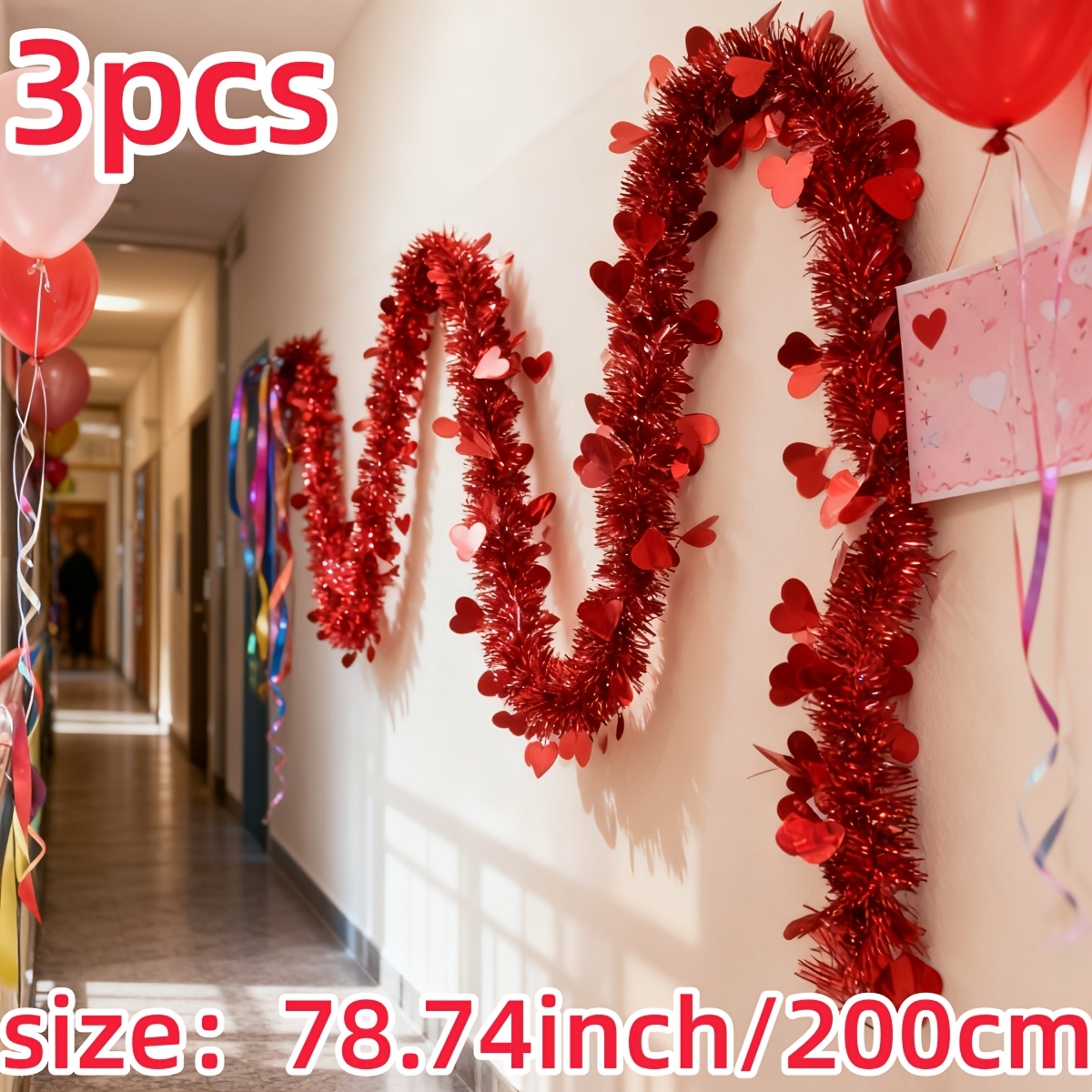 3pcs Red Heart Plastic Tinsel  - đánh giá và giá Tinsel Garland Decoration