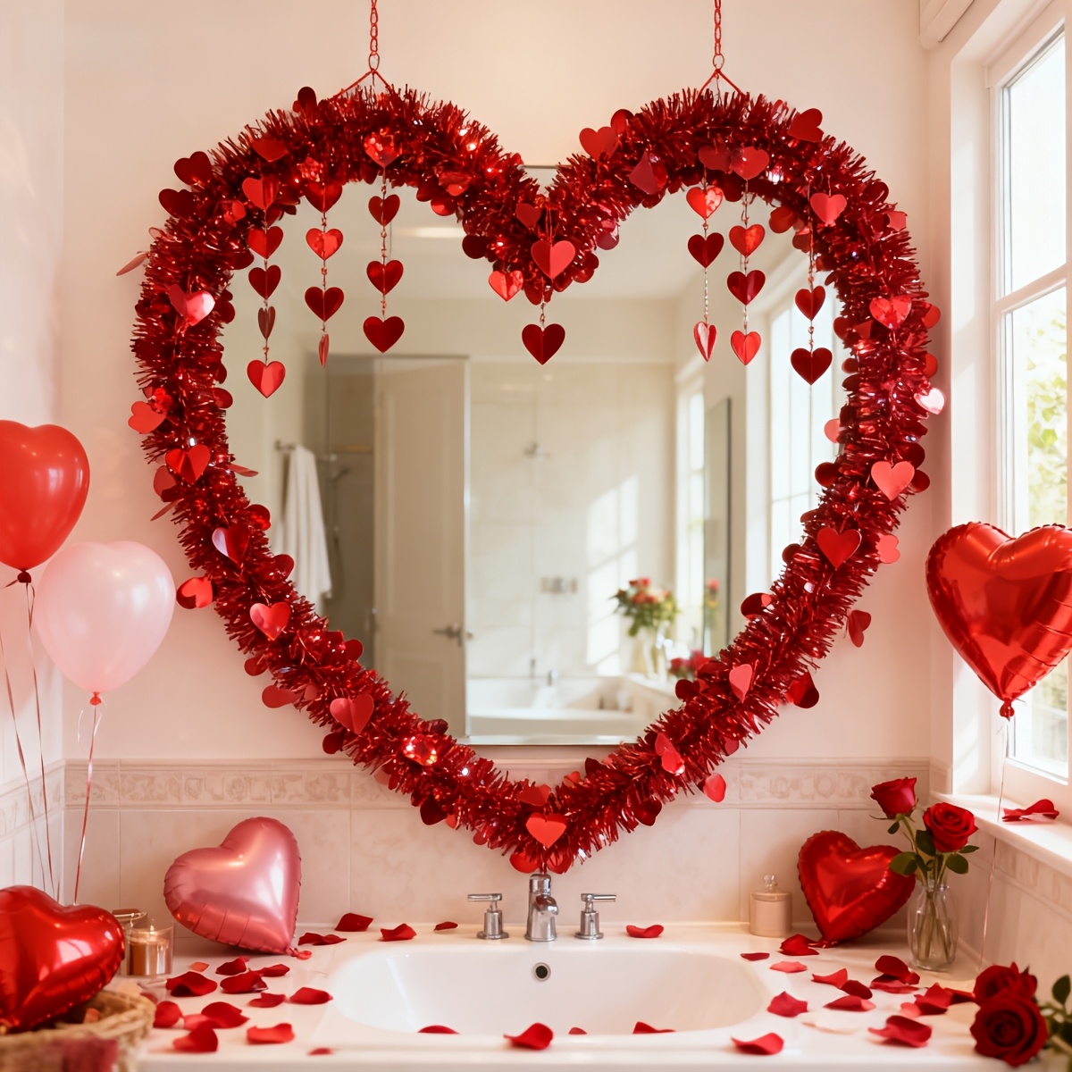 3pcs Red Heart Plastic Tinsel  - đánh giá và giá Tinsel Garland Decoration