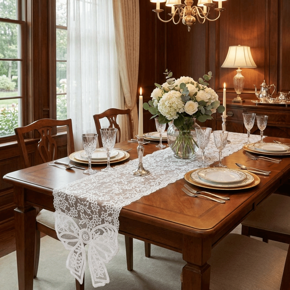 French Elegant Floral Cut-Out  - đánh giá và giá Christmas Table Runner