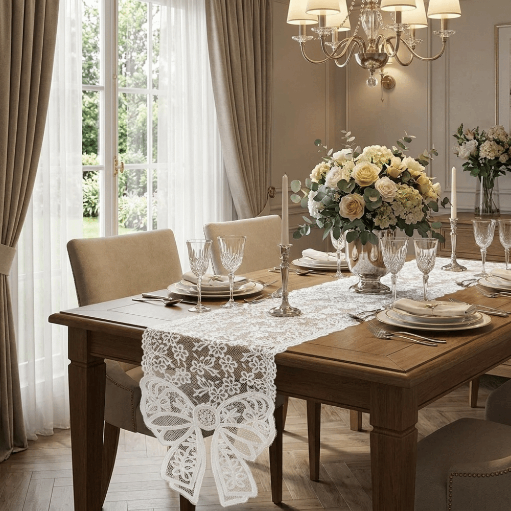 French Elegant Floral Cut-Out  - đánh giá và giá Christmas Table Runner