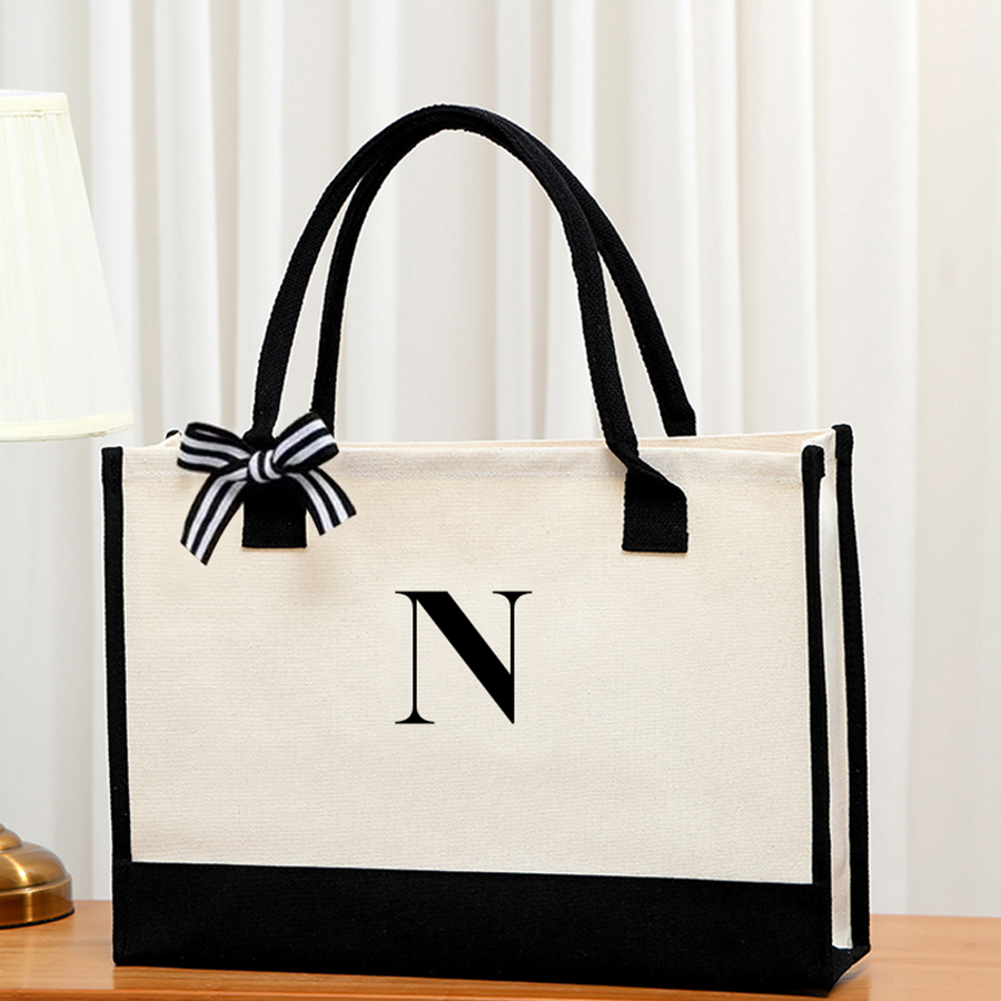 Simple canvas letter tote bag  - đánh giá và giá Ribbon Bow Gift