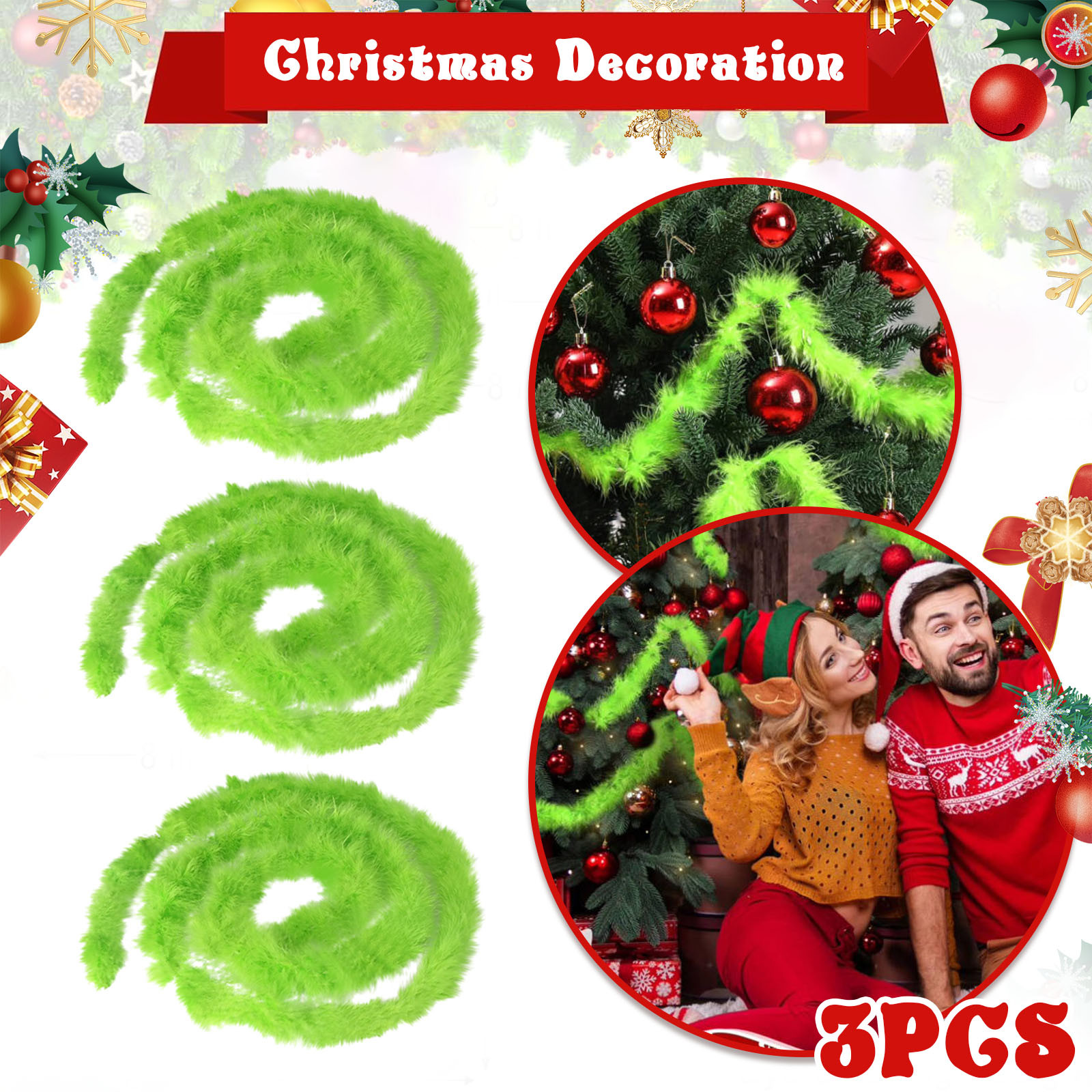 Christmas Garland 3 PCS 20 Fee - đánh giá và giá Tinsel Garland Decoration
