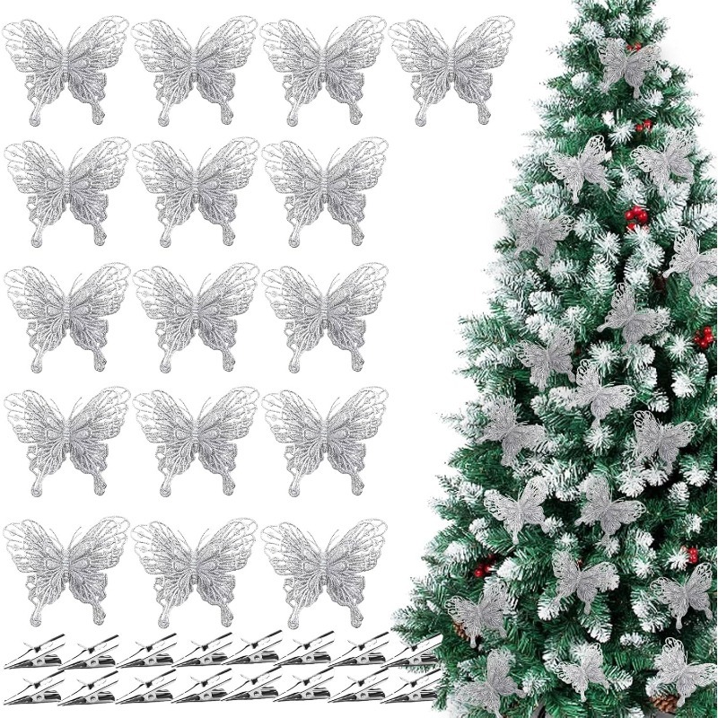 Silver Glitter Hollow Butterfl - đánh giá và giá Christmas Wreath Fake